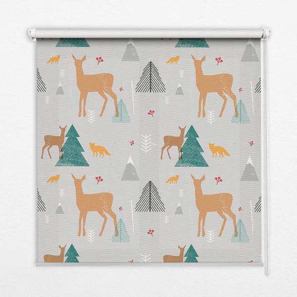 Blackout roller blind for window Roe deer in the forest