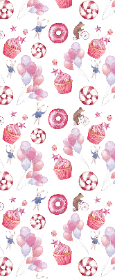 Blackout roller blind for window Pink balloons, donuts, and bunnies