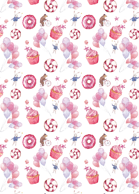 Blackout roller blind for window Pink balloons, donuts, and bunnies
