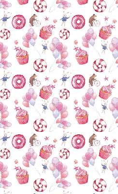 Blackout roller blind for window Pink balloons, donuts, and bunnies