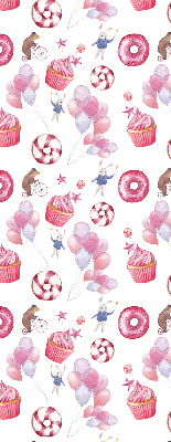 Blackout roller blind for window Pink balloons, donuts, and bunnies