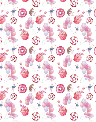 Blackout roller blind for window Pink balloons, donuts, and bunnies