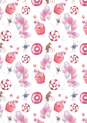 Blackout roller blind for window Pink balloons, donuts, and bunnies