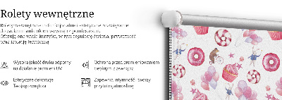 Blackout roller blind for window Pink balloons, donuts, and bunnies