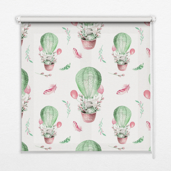 Fabric roller blind for window Green balloons