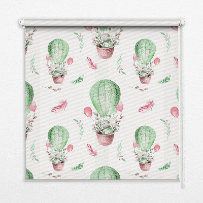 Fabric roller blind for window Green balloons