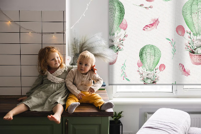 Fabric roller blind for window Green balloons