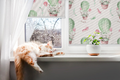 Fabric roller blind for window Green balloons