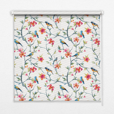 Fabric roller blind for window A bird on a branch
