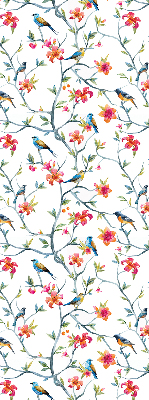 Fabric roller blind for window A bird on a branch