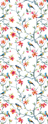 Fabric roller blind for window A bird on a branch