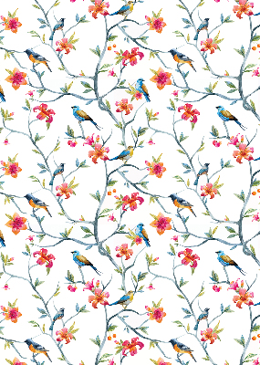 Fabric roller blind for window A bird on a branch