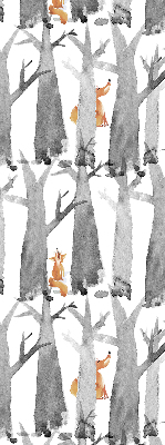 Fabric roller blind for window Gray trees red foxes