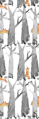 Fabric roller blind for window Gray trees red foxes