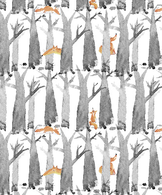 Fabric roller blind for window Gray trees red foxes