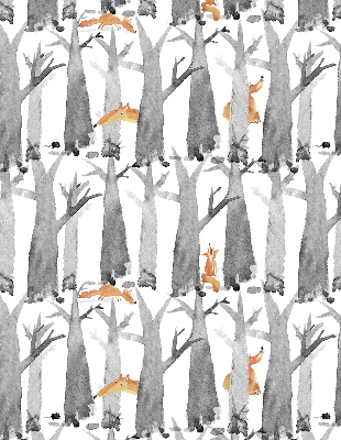 Fabric roller blind for window Gray trees red foxes