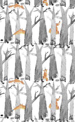 Fabric roller blind for window Gray trees red foxes