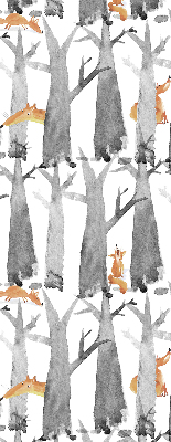 Fabric roller blind for window Gray trees red foxes