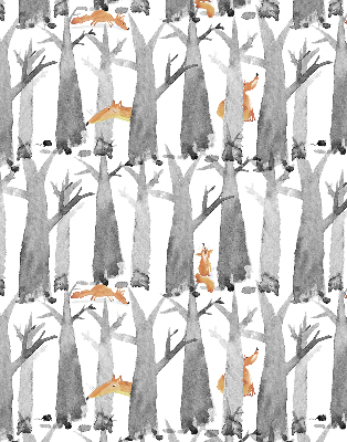 Fabric roller blind for window Gray trees red foxes