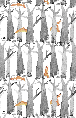 Fabric roller blind for window Gray trees red foxes