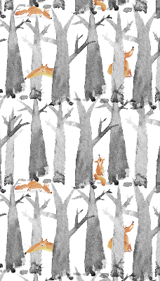 Fabric roller blind for window Gray trees red foxes