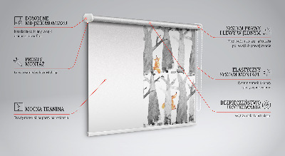 Fabric roller blind for window Gray trees red foxes