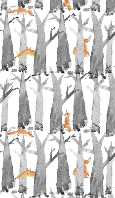 Fabric roller blind for window Gray trees red foxes