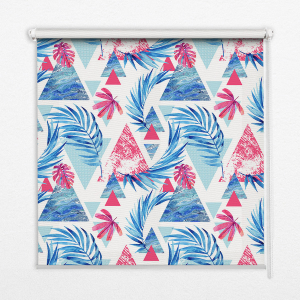 Fabric roller blind for window Blue leaves and triangles