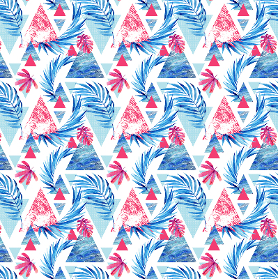 Fabric roller blind for window Blue leaves and triangles