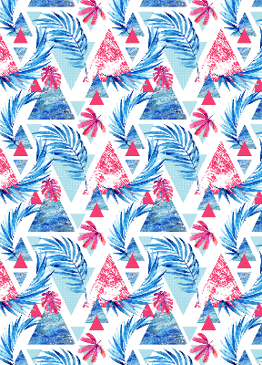 Fabric roller blind for window Blue leaves and triangles