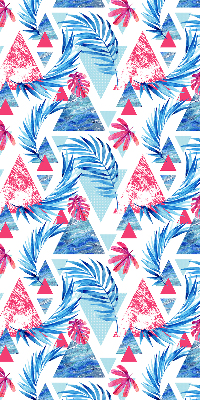 Fabric roller blind for window Blue leaves and triangles