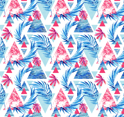 Fabric roller blind for window Blue leaves and triangles