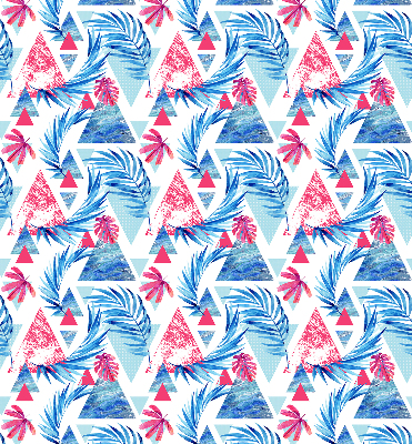 Fabric roller blind for window Blue leaves and triangles