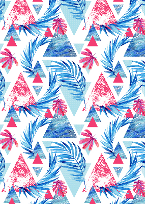 Fabric roller blind for window Blue leaves and triangles