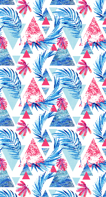 Fabric roller blind for window Blue leaves and triangles