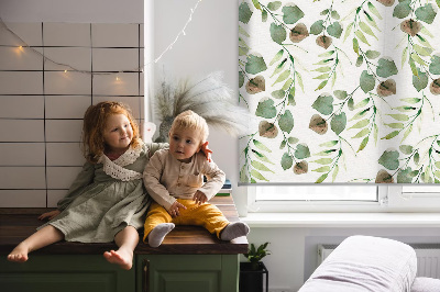 Fabric roller blind for window Green leaves