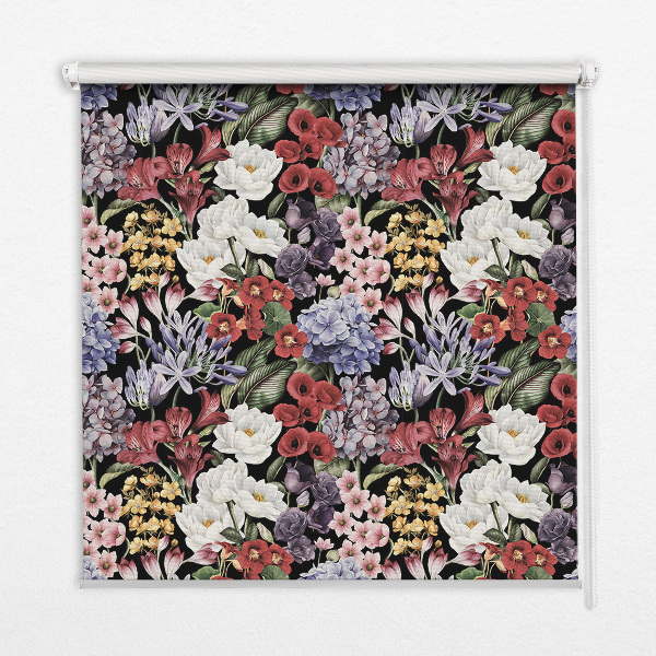 Fabric roller blind for window Colorful flowers