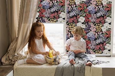 Fabric roller blind for window Colorful flowers