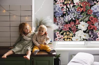 Fabric roller blind for window Colorful flowers