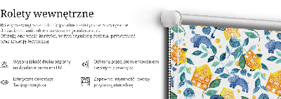 Fabric roller blind for window Yellow houses blue plants