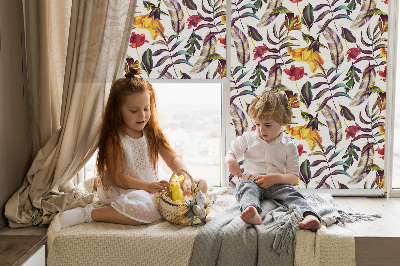 Fabric roller blind for window Colorful flowers