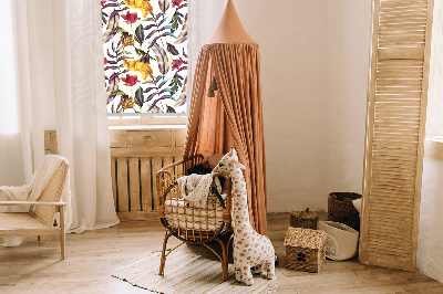 Fabric roller blind for window Colorful flowers