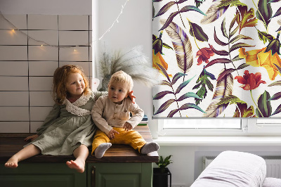 Fabric roller blind for window Colorful flowers