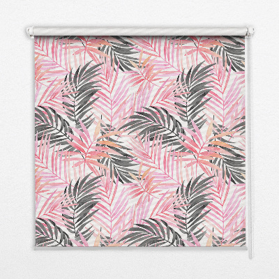 Fabric roller blind for window Pink and black leaves