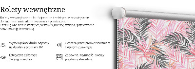 Fabric roller blind for window Pink and black leaves
