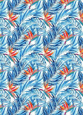 Fabric roller blind for window Blue leaves