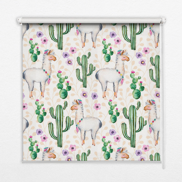 Blackout roller blind for window Llamas and cacti