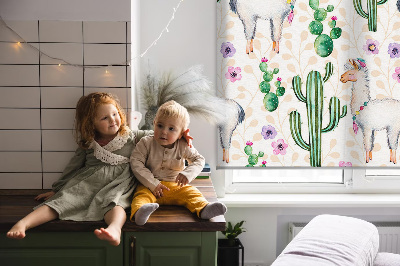 Blackout roller blind for window Llamas and cacti