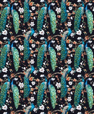 Blackout roller blind Peacock with flowers
