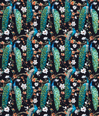 Blackout roller blind Peacock with flowers